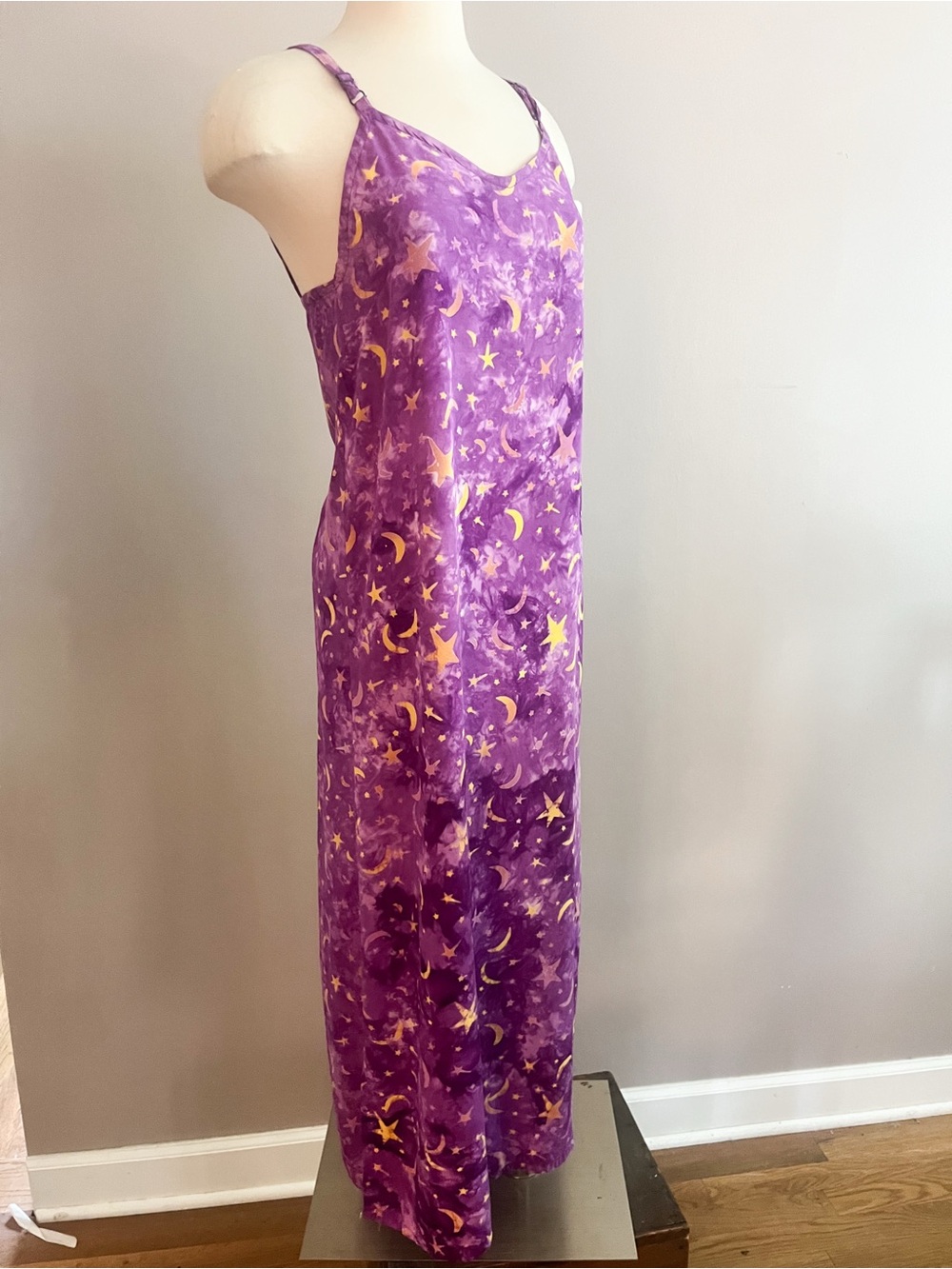 90s/Y2K Vintage Purple Celestial Star & Moon Slip Dress Indian Rayon